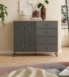 Kommode Relief in Grau und Artisan Eiche, Sideboard mit 3-D Struktur 110 x 96 cm, Vollauszug