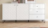 Sideboard Relief in Wei� Hochglanz, Kommode mit 3-D Struktur 169 x 76 cm, Vollauszug