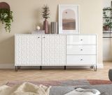 Sideboard Relief in Wei� Hochglanz, Kommode mit 3-D Struktur 169 x 76 cm, Vollauszug