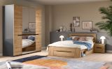 Schlafzimmer Set 4-teilig Cooper in Artisan Eiche und grau mit Kleiderschrank, Bett und 2x Nachttisch, Soft-Close