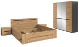 Schlafzimmer Set 4-teilig Cooper in Artisan Eiche und grau mit Kleiderschrank, Bett und 2x Nachttisch, Soft-Close