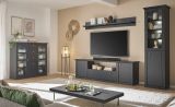 Vitrine Filmore in Schwarz matt und Eiche Landhaus 55 x 200 cm, Soft-Close