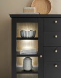 Highboard Filmore in Schwarz matt und Eiche Landhaus 129 x 117 cm, Soft-Close