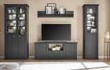 Wohnwand Filmore in Schwarz matt und Eiche Landhaus 319 x 200 cm, Soft-Close