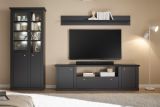 Wohnwand Filmore in Schwarz matt und Eiche Landhaus 301 x 200 cm, Soft-Close