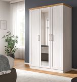 Kleiderschrank mit Spiegel Marina in wei� L�rche und Eiche Artisan Landhaus Dreht�renschrank 3-t�rig 124 x 185 cm