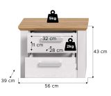 Nachttisch Mirano in wei� L�rche und Eiche Artisan Landhaus Nachtkommode 56 x 43 cm
