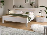 Schlafzimmer Mirano in wei� L�rche und Eiche Artisan Landhaus Set mit Bett Liegefl�che 180 x 200 cm und 2x Nachttisch