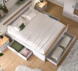 Schlafzimmer Mirano in wei� L�rche und Eiche Artisan Landhaus Set mit Bett Liegefl�che 180 x 200 cm und Nachttisch