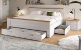 Schlafzimmer Mirano Wei� L�rche und Eiche Landhaus, Set Doppelbett inkl. 3x Bettschubkasten und 2x Nachttisch