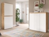 Mehrzweckschrank Assino in Wei� und Eiche, 4-t�rig 70 x 175 cm mit 7 B�den und Kleiderstange