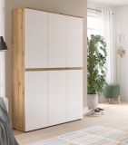 Mehrzweckschrank Assino in Wei� und Eiche, 6-t�rig 105 x 175 cm mit 14 Einlegeb�den und Kleiderstange