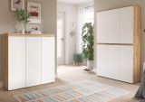 Mehrzweckschrank Assino in Wei� und Eiche, 6-t�rig 105 x 175 cm mit 14 Einlegeb�den und Kleiderstange