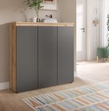 Kommode Assino in Grau und Eiche, 3-t�rig 105 x 111 cm mit 8 Einlegeb�den