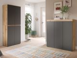 Kommode Assino in Grau und Eiche, 3-t�rig 105 x 111 cm mit 8 Einlegeb�den