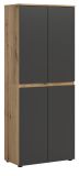 Mehrzweckschrank Assino in Grau und Eiche, 4-t�rig 70 x 175 cm, 7 Einlegeb�den und Kleiderstange