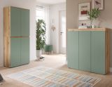 Mehrzweckschrank Assino in Gr�n und Eiche 70 x 175 cm, mit 7 Einlegeb�den und Kleiderstange
