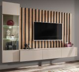 Wohnwand Pearl in Kaschmir und Artisan Eiche Schrankwand 220 cm inklusive LED Beleuchtung, Push-to-Open