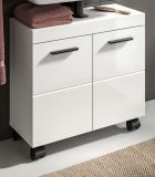 Waschbeckenunterschrank Talerno in wei� Hochglanz, Badschrank 60 x 58 cm auf Rollen