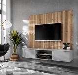 TV-Lowboard Set iLike in hellem Grau und Artisan Eiche 160 cm, Flat-TV Unterschrank mit Akustikpaneel