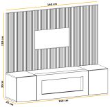 TV-Lowboard Set iLike in hellem Grau mit schwarz und Eiche Artisan, Set mit Akustikpaneel und Ethanol Kamin