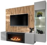 Wohnwand iLike in hellgrau, schwarz und Artisan Eiche TV Unterteil mit Bio Ethanol Kamin 200 cm inklusive LED