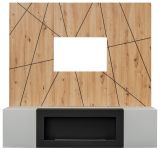 TV-Lowboard Set iLike hellgrau, schwarz und Artisan Eiche TV Unterteil mit Bio Ethanol Kamin und Akustikpaneel 160 cm