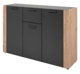 Sideboard Kampen in Grau Anthrazit mit Artisan Eiche, 3-t�rig 126 x 85 cm