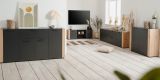 Sideboard Kampen in dunklem Grau / Anthrazit mit Artisan Eiche, 4-t�rig 162 x 85 cm