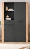 Highboard Kampen in dunklem Grau mit Artisan Eiche, 100 x 155 cm
