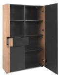 Highboard Kampen in dunklem Grau mit Artisan Eiche, 100 x 155 cm