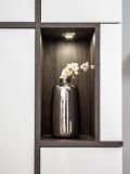Wohnwand Lovely in wei� Hochglanz und Ulme Schrankwand mit Ethanol Kamin, inkl. Beleuchtung