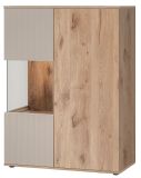 Highboard Cathlyn in Eiche und Kaschmir, Vitrine 90 x 120 cm inklusive LED