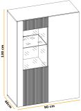 Highboard Heron in Eiche und Schwarz, Vitrine mit LED Beleuchtung, 90 x 132 cm