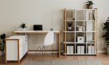 Schreibtisch Malta in Wei� mit Artisan Eiche, Set mit Schrankelement 139 x 139 cm