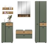 Badm�bel Set Matteo in Gr�n mit Evoke Eiche, Badkombination 6-teilig 207 x 191 cm