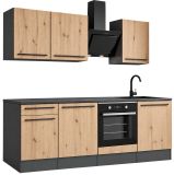 K�chenzeile Smart in Artisan Eiche und Grau, K�chenschrank Set 7-teilig 220 x 210 cm