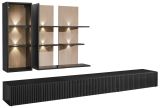 Wohnwand Secret in Schwarz mit Vicking Eiche 300 cm, 6-teilig inkl. LED und Push-to-Open-Funktion