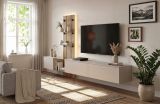 Wohnwand Clay in Grau Lehm und Evoke Eiche Schrankwand h�ngend mit LED 220 cm, Push-to-Open