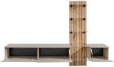 Wohnwand Clay in Grau Lehm und Evoke Eiche Schrankwand h�ngend mit LED 220 cm, Push-to-Open