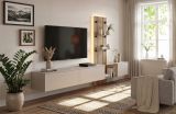 Wohnwand Clay in Grau Lehm und Evoke Eiche Schrankwand h�ngend mit LED 220 cm, Push-to-Open