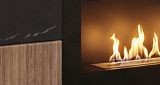 TV-Lowboard Set Starlet in schwarz, Vicking Eiche und Marmor schwarz 160 cm, Flat-TV Unterschrank mit Ethanol Kamin