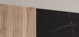 Wohnwand Starlet in schwarz, Vicking Eiche und Marmor schwarz Schrankwand 300 cm inkl. LED, Push-To-Open