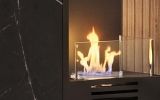 Wohnwand Starlet in schwarz, Vicking Eiche und Marmor schwarz, Schrankwand mit Ethanol Kamin und LED, 300 cm