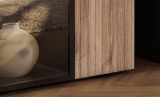 Vitrine Starlet in schwarz, Vicking Eiche und Marmor schwarz Vitrinenschrank inkl. LED 60 x 182 cm, Push-To-Open