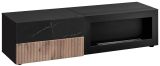 TV-Lowboard Starlet in schwarz, Vicking Eiche und Marmor schwarz TV-M�bel mit Ethanol Kamin, Push-To-Open, 160 x 42 cm