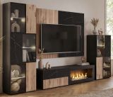 TV-Lowboard Starlet in schwarz, Vicking Eiche und Marmor schwarz TV-M�bel mit Ethanol Kamin, Push-To-Open, 160 x 42 cm