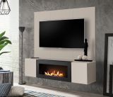 TV-Lowboard Set Option in Kaschmir, Flat-TV Unterschrank h�ngend mit Ethanol Kamin und Akustikpaneel, 160 cm