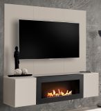 TV-Lowboard Set Option in Kaschmir, Flat-TV Unterschrank h�ngend mit Ethanol Kamin und Akustikpaneel, 160 cm