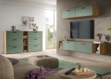 TV-Lowboard Onawa in Gr�n und Artisan Eiche TV Unterteil h�ngend / stehend 176 cm